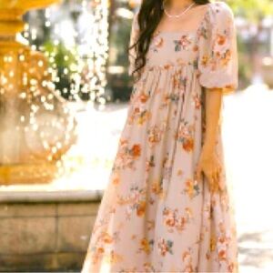 Storia Beige and Floral Patterned Dress